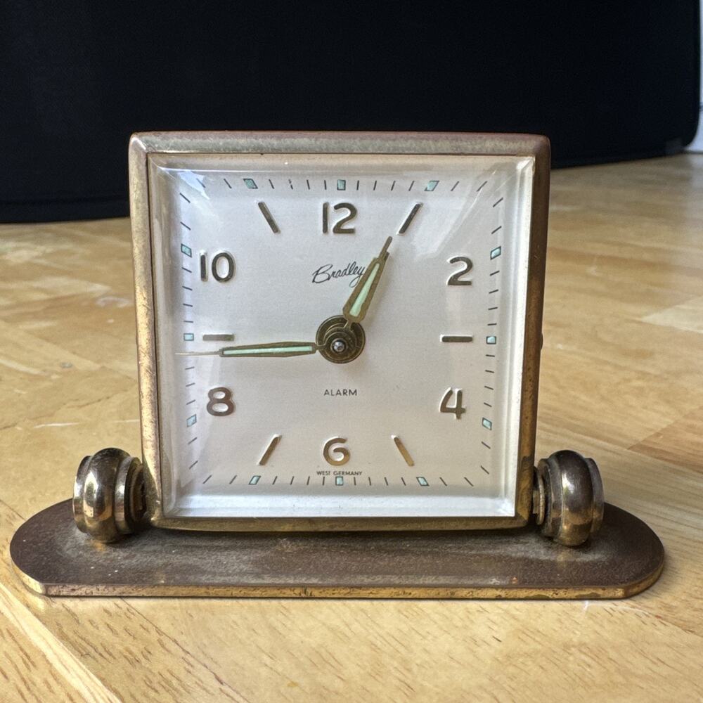 Vintage Bradley Gold Tone West Germany Alarm Clock For Table Dresser 1940